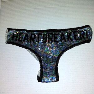 VICTORIA'S SECRET PINK M HEARTBREAKER SEQUIN BLING LACE RARE HIPSTER PANTIES
